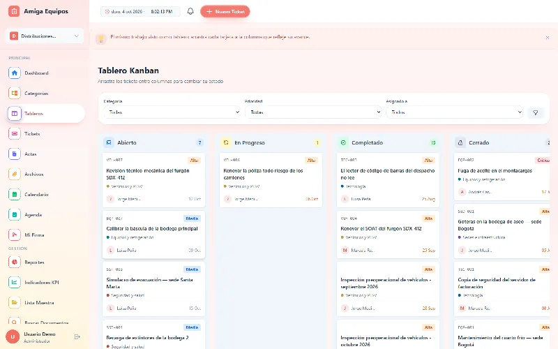 Cada ticket con su dueño, visto como tablero